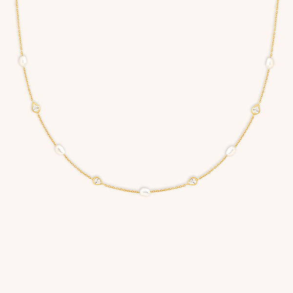 Pearl & Crystal Charm Necklace in Gold