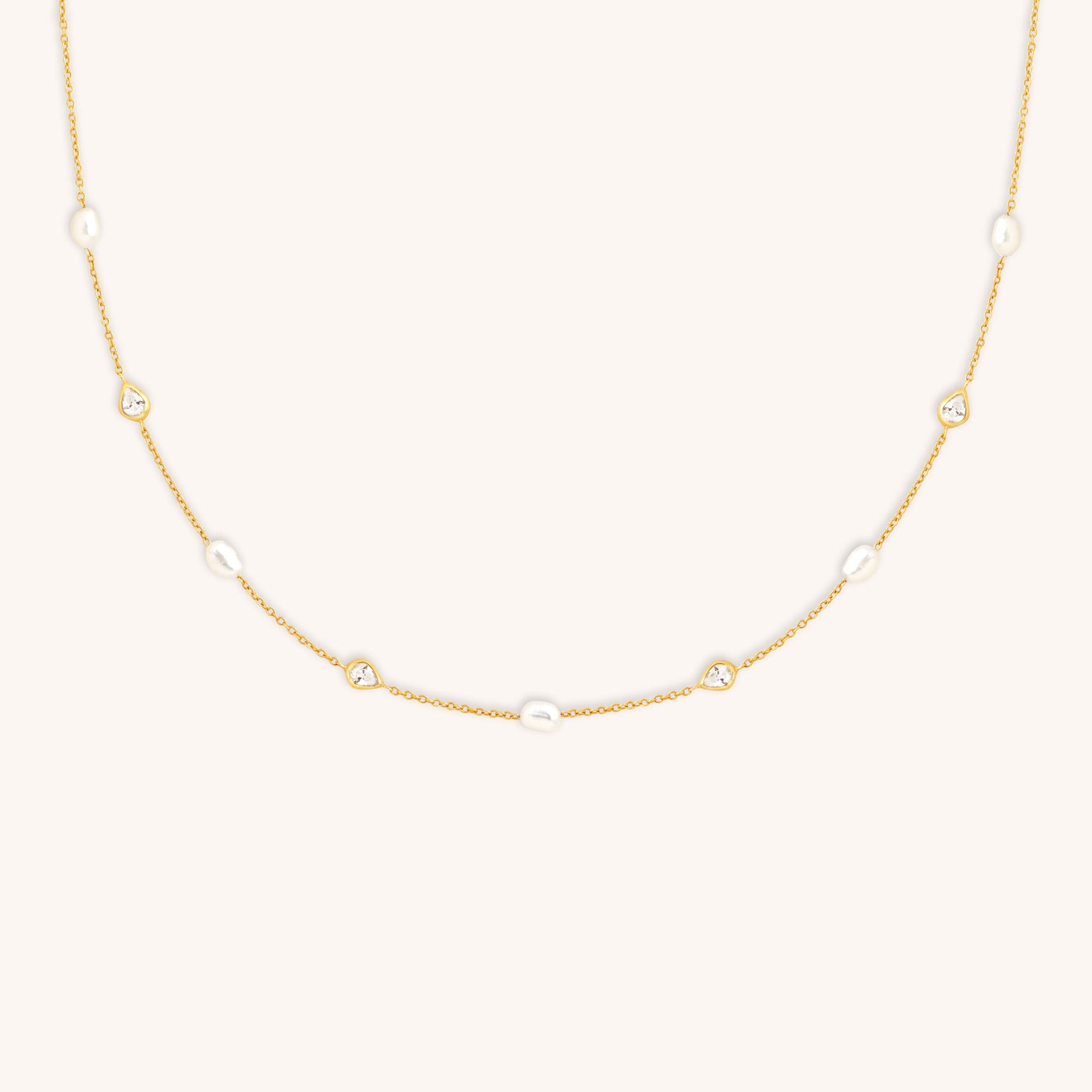 Pearl & Crystal Charm Necklace in Gold