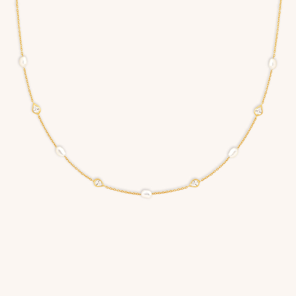 Pearl & Crystal Charm Necklace in Gold