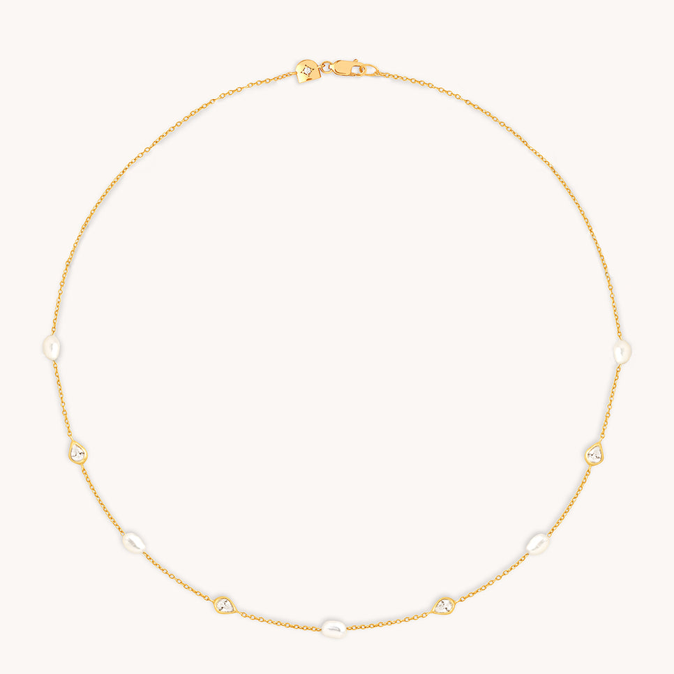 Pearl & Crystal Charm Necklace in Gold