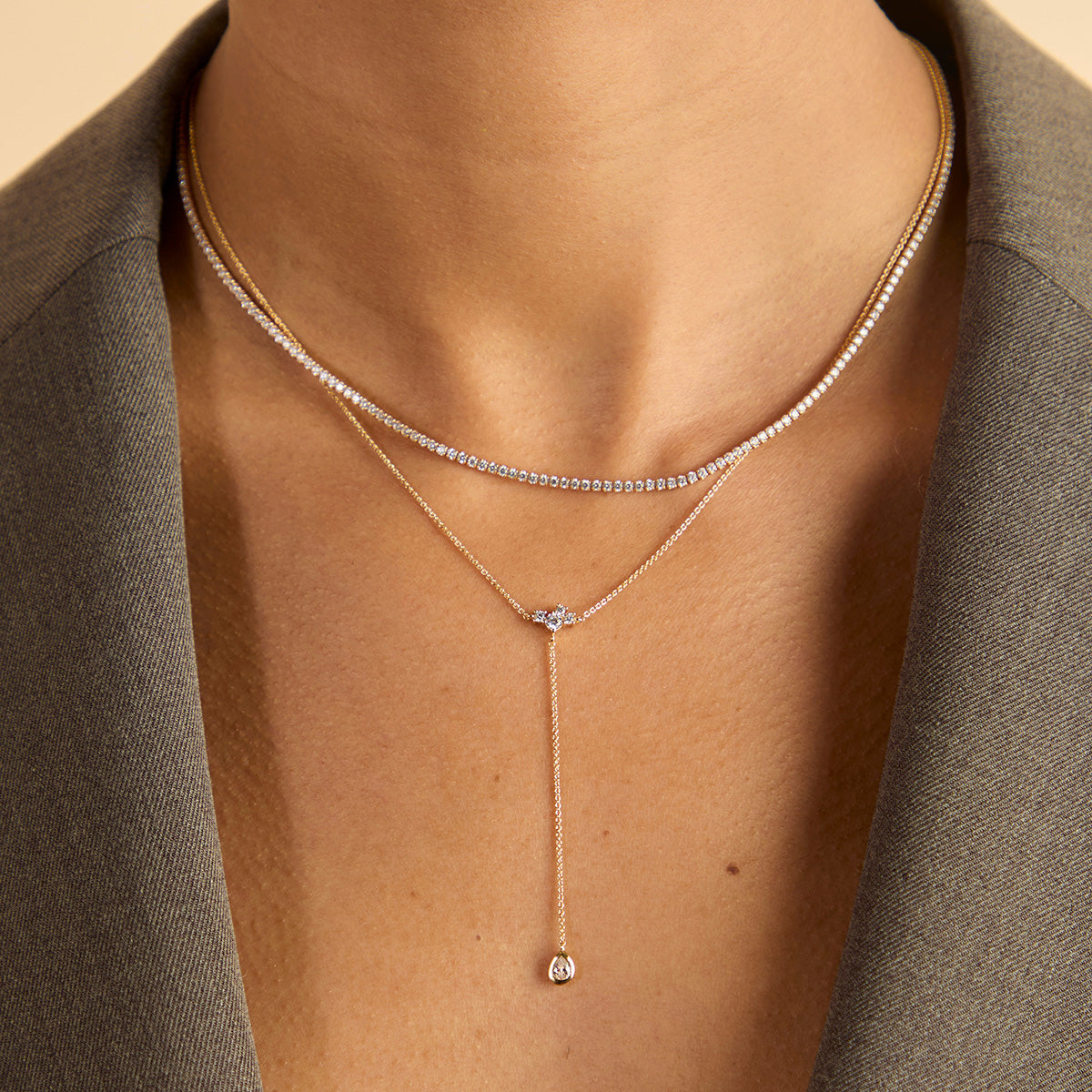 Pear Bezel Cluster Lariat-Astrid & Miyu