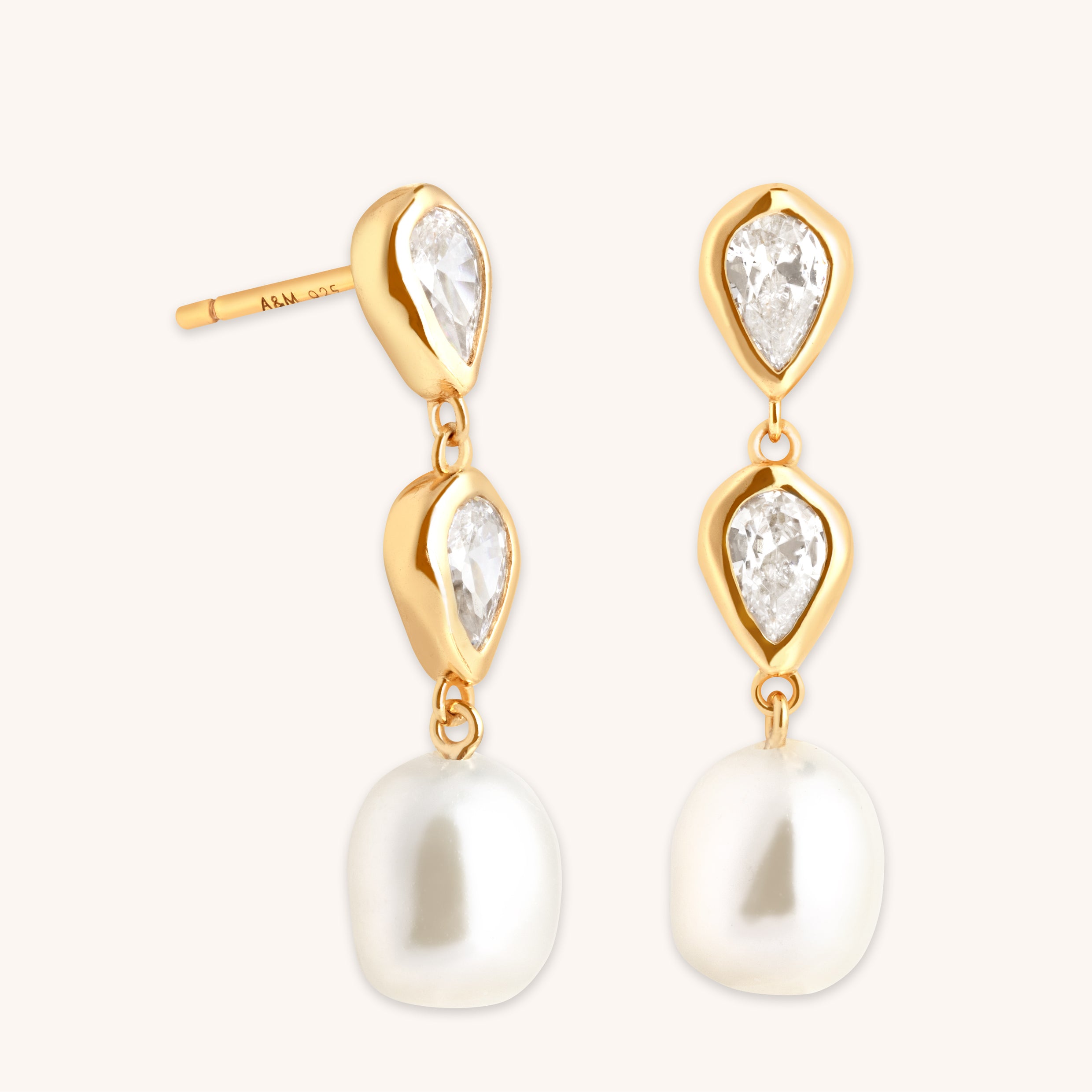 Pear Bezel & Pearl Drop Studs-Astrid & Miyu