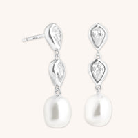 Pear Bezel & Pearl Drop Studs-Astrid & Miyu