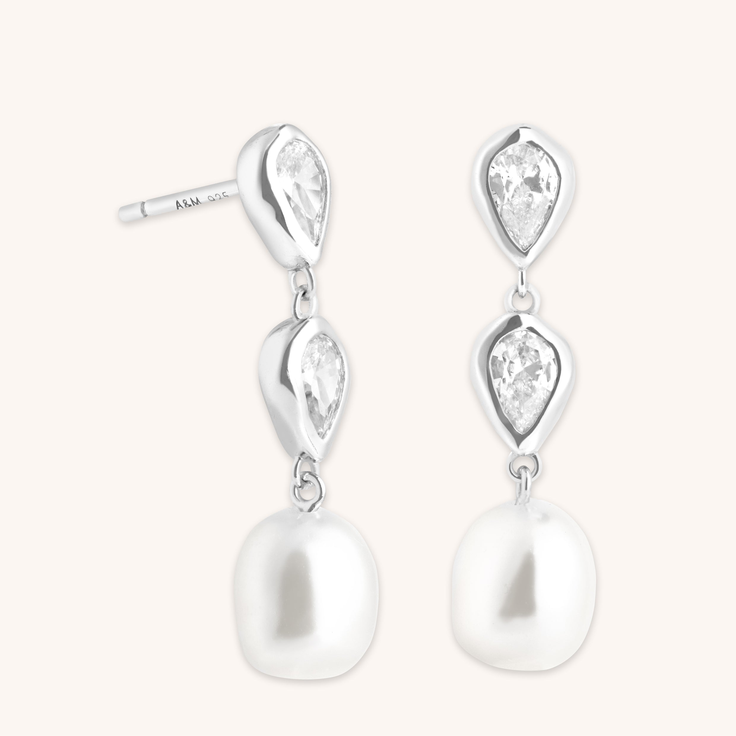 Pear Bezel & Pearl Drop Studs-Astrid & Miyu