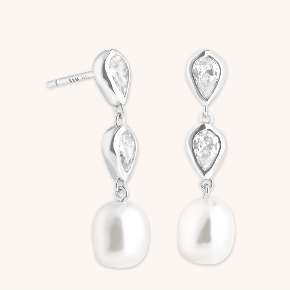 Pear Bezel & Pearl Drop Studs-Astrid & Miyu
