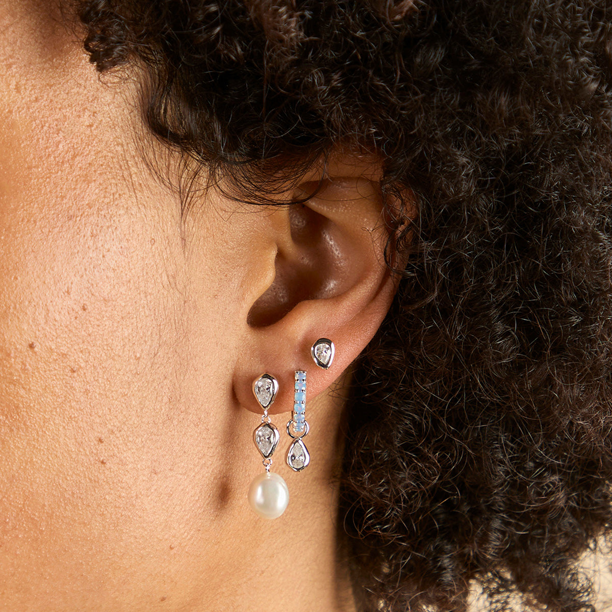 Pear Bezel & Pearl Drop Studs-Astrid & Miyu