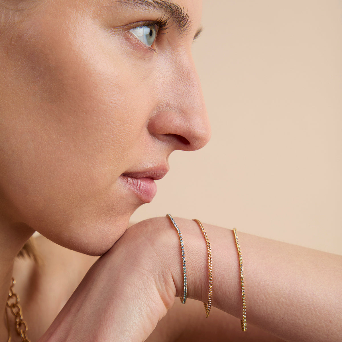 Green Tennis Chain Bracelet in Gold-Astrid & Miyu