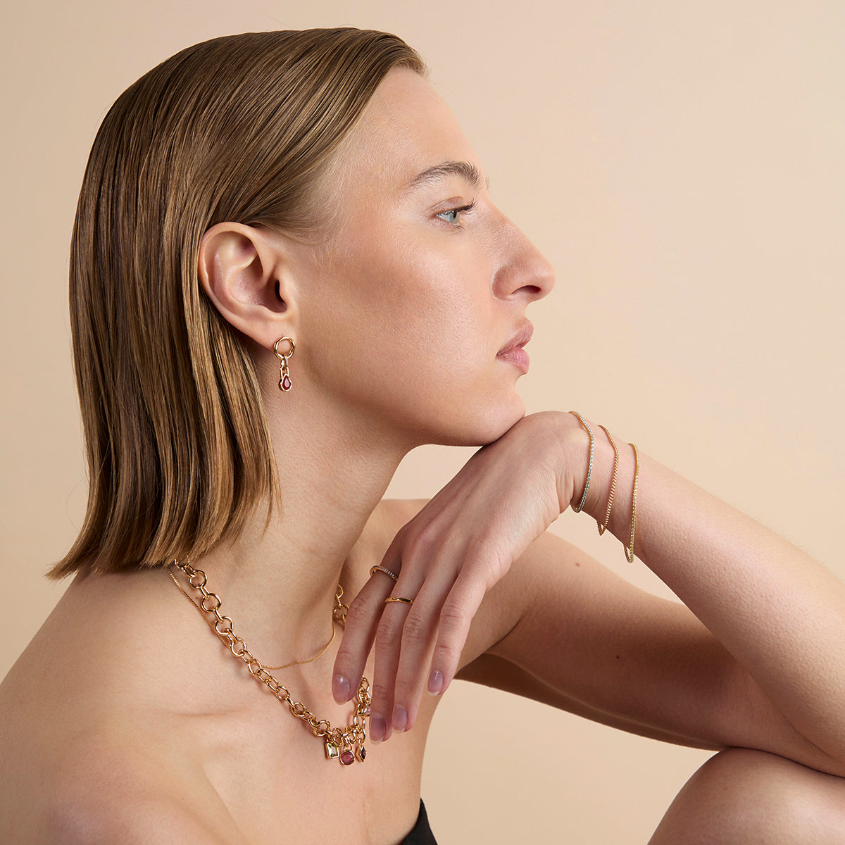 Green Tennis Chain Bracelet in Gold-Astrid & Miyu