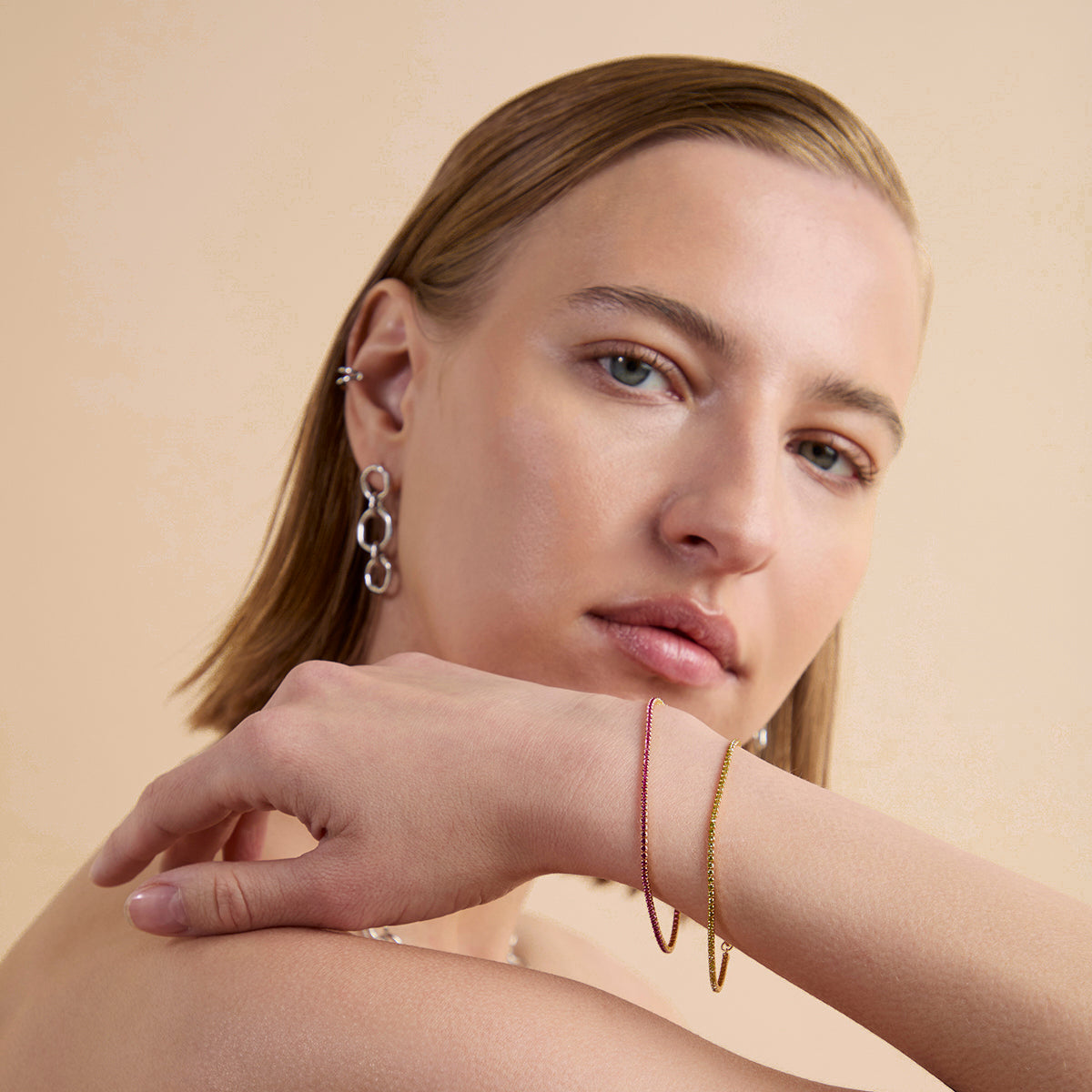 Green Tennis Chain Bracelet in Gold-Astrid & Miyu