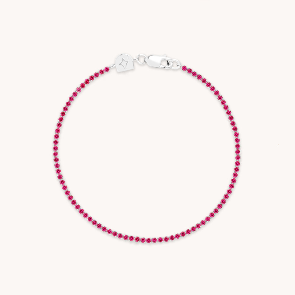 Pink Tennis Chain Bracelet in Silver-Astrid & Miyu