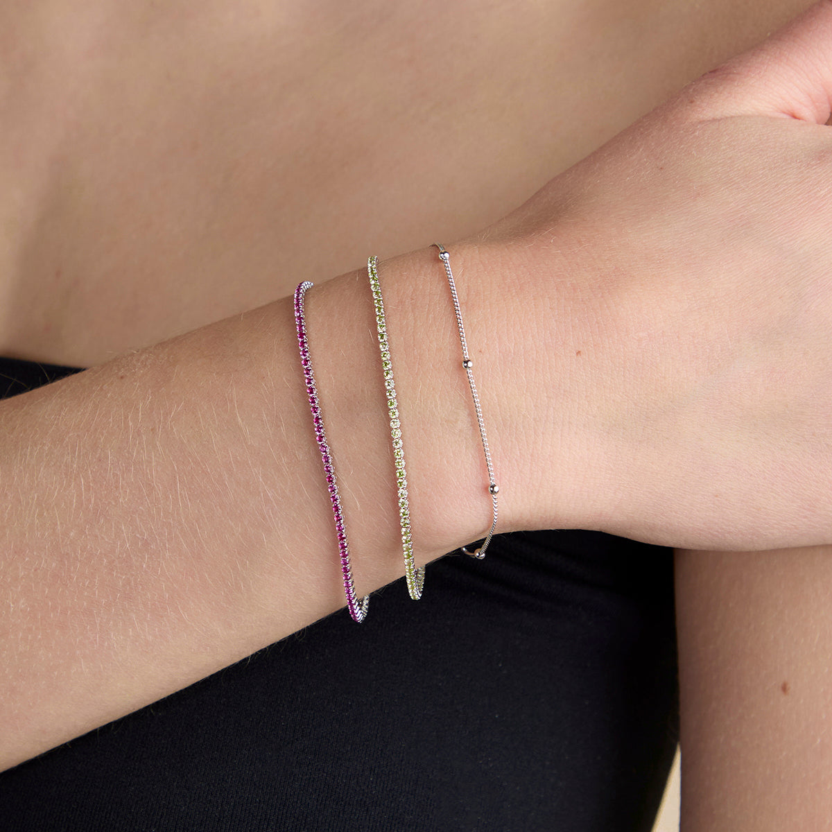 Pink Tennis Chain Bracelet in Silver-Astrid & Miyu
