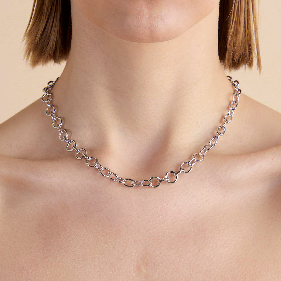 Molten Link Chain Necklace in Silver-Astrid & Miyu