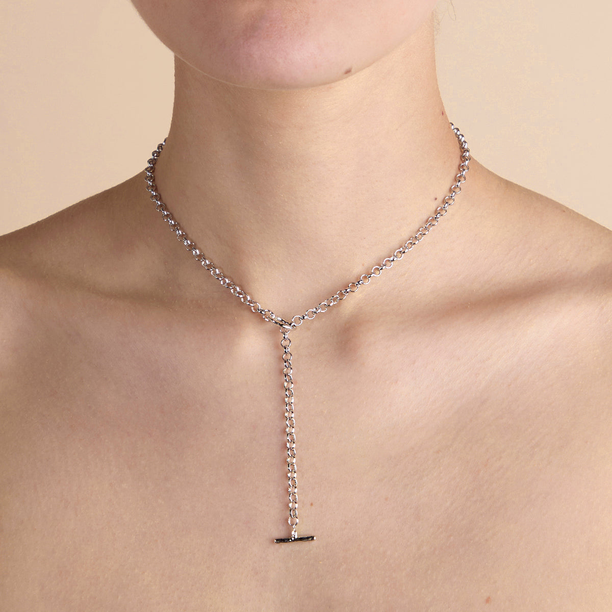 T-Bar Chain Necklace in Silver-Astrid & Miyu