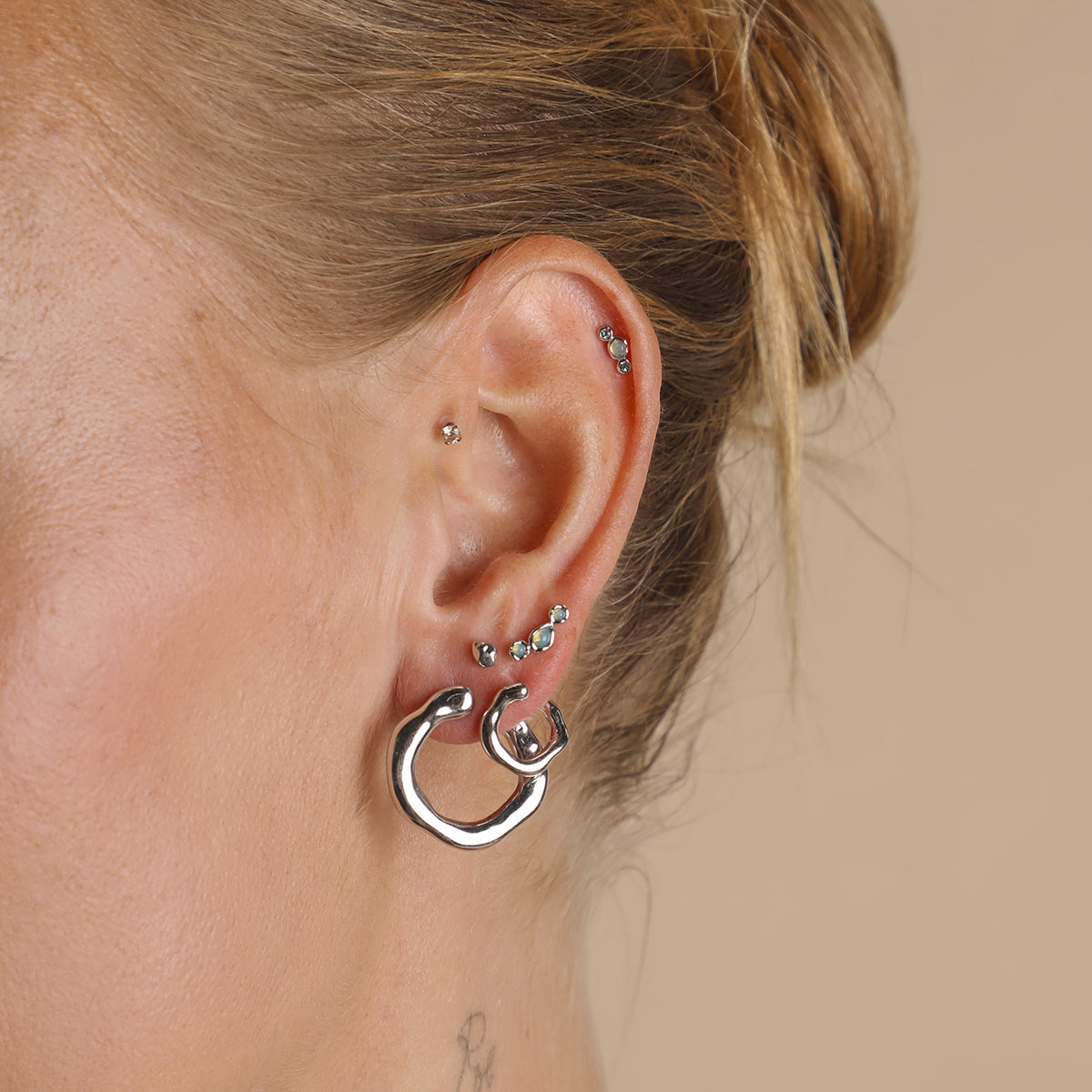 Molten Piercing Stud in Solid White Gold-Astrid & Miyu