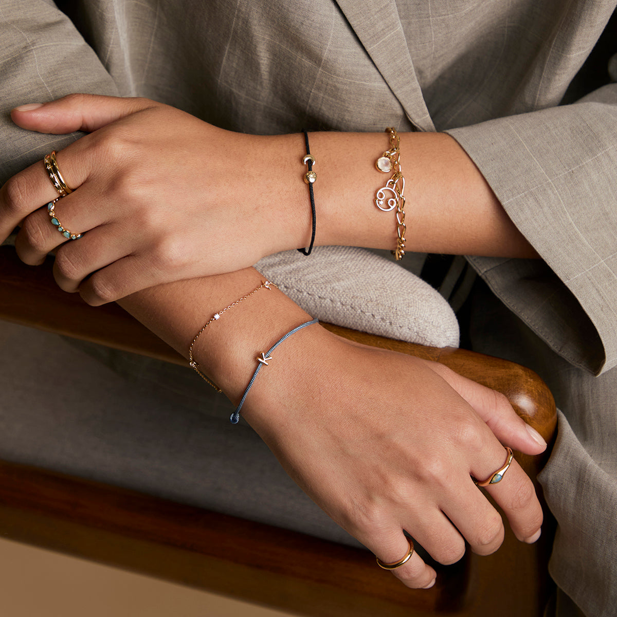 K Initial Click Charm in Solid Gold-Astrid & Miyu