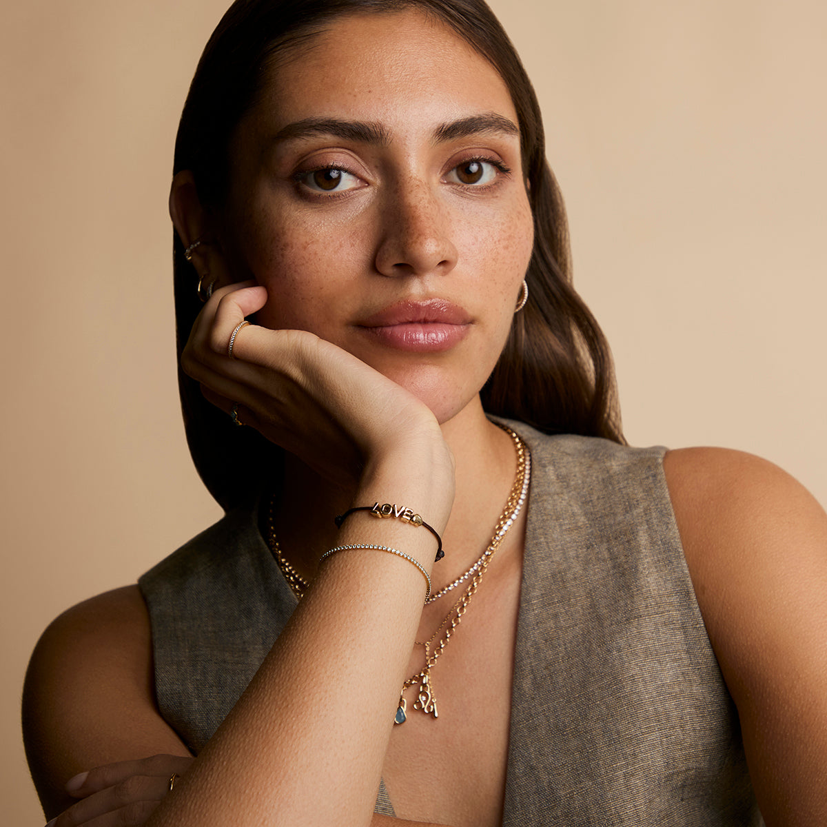 L Initial Click Charm in Solid Gold-Astrid & Miyu