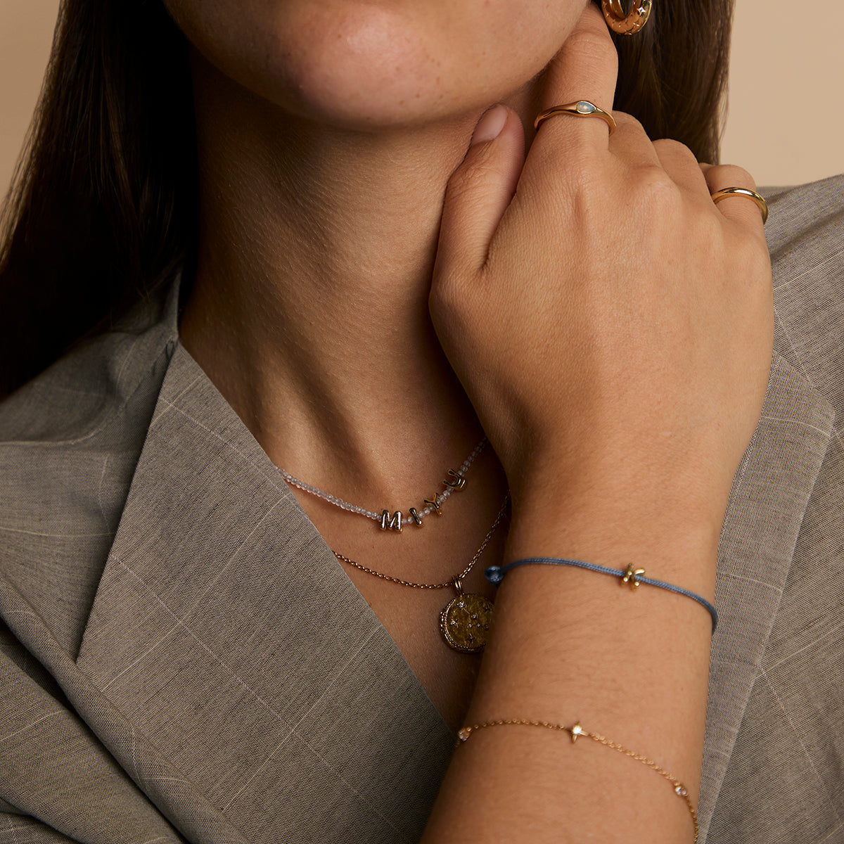 M Initial Click Charm in Solid Gold-Astrid & Miyu
