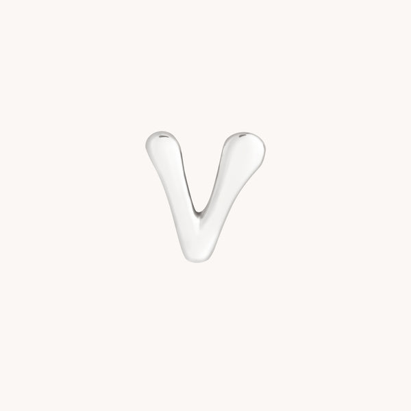V Initial Click Charm in Solid White Gold-Astrid & Miyu