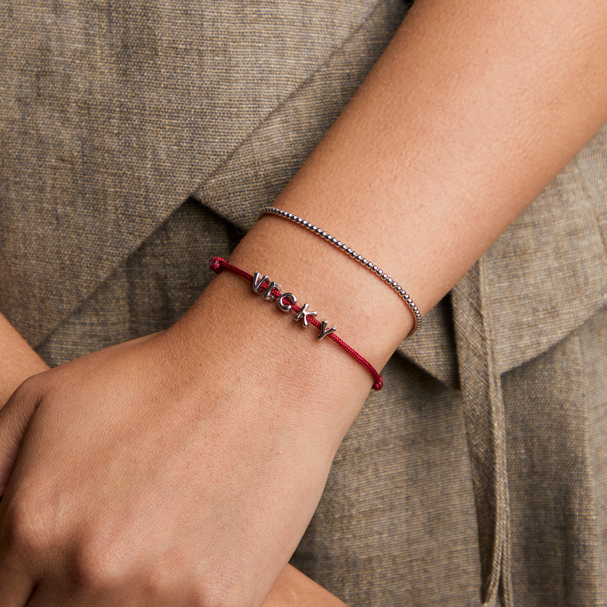 V Initial Click Charm in Solid White Gold-Astrid & Miyu