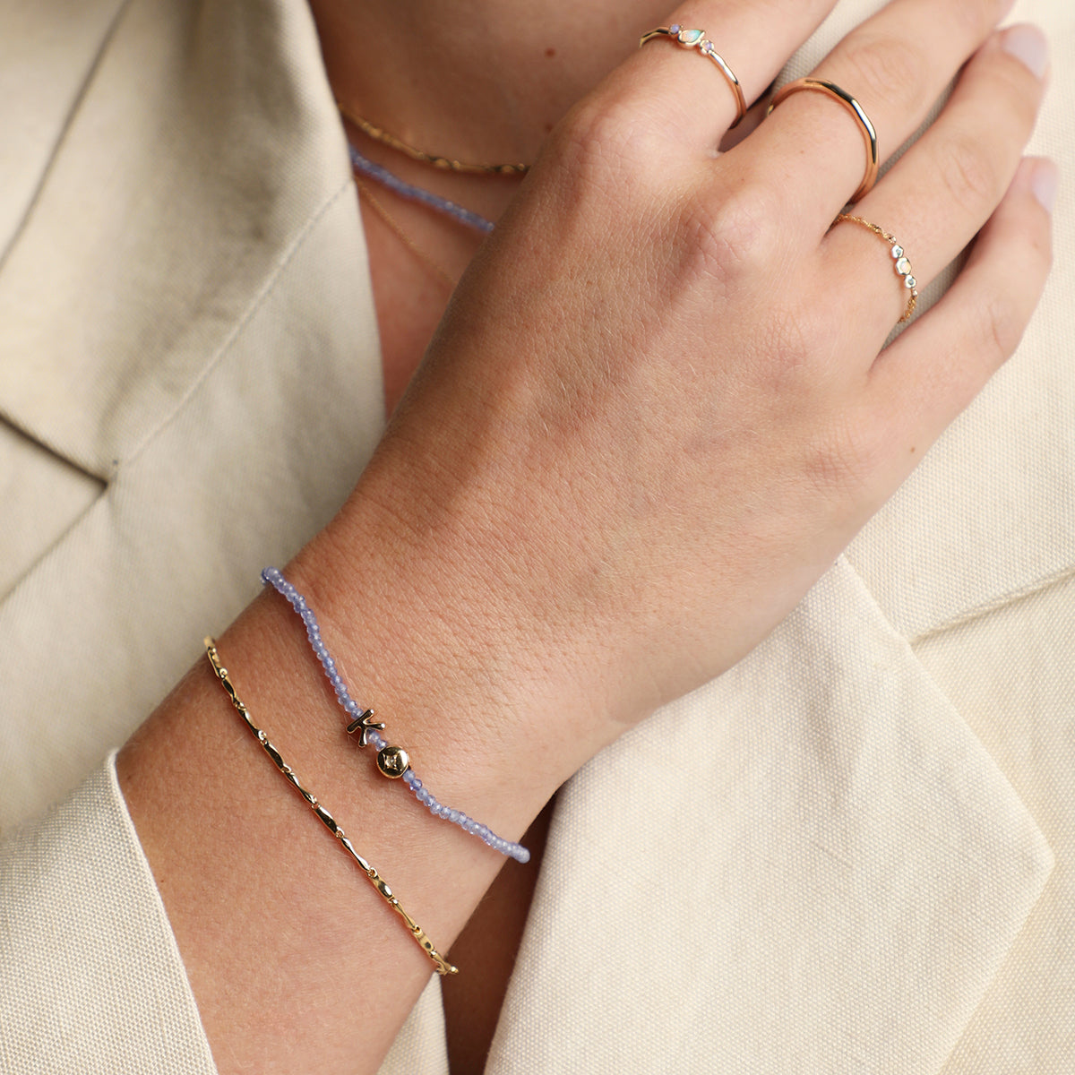 Molten Bar Chain Bracelet in Solid Gold-Astrid & Miyu