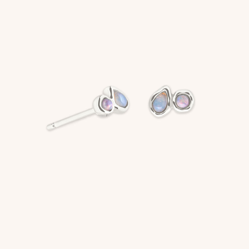 Opal Duo Studs in Solid White Gold-Astrid & Miyu