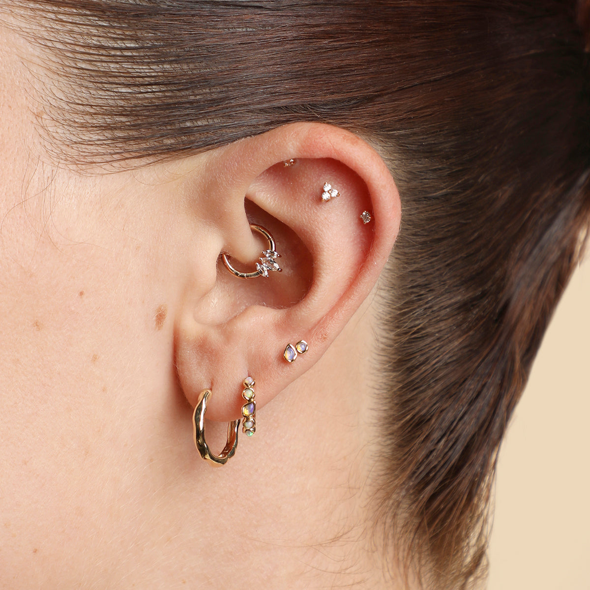 Opal Pear Bezel Huggies in Solid Gold-Astrid & Miyu