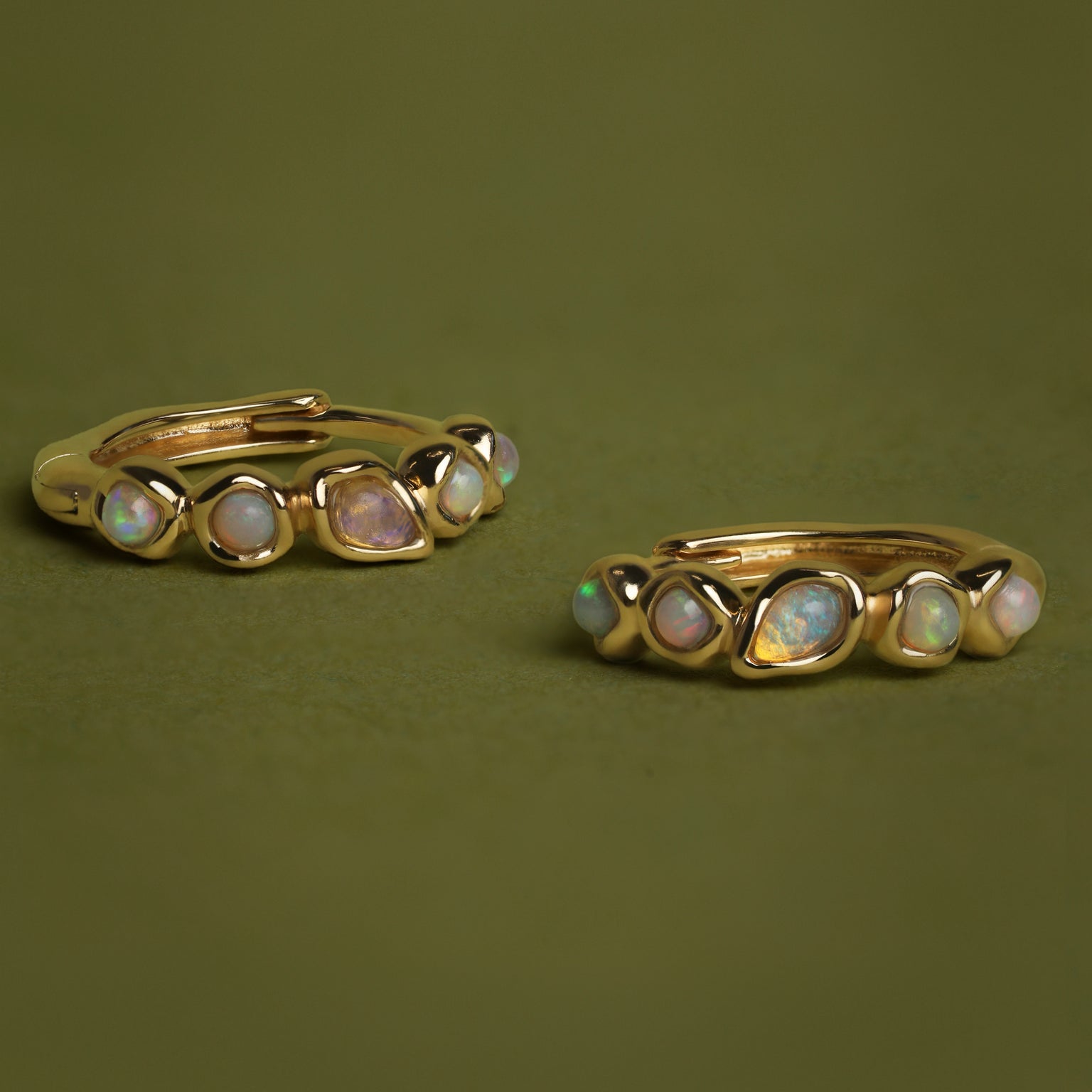 Opal Pear Bezel Huggies in Solid Gold-Astrid & Miyu