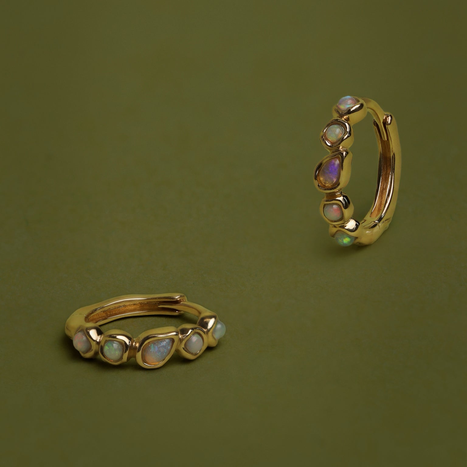 Opal Pear Bezel Huggies in Solid Gold-Astrid & Miyu