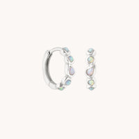 Opal Pear Bezel Huggies in Solid White Gold-Astrid & Miyu
