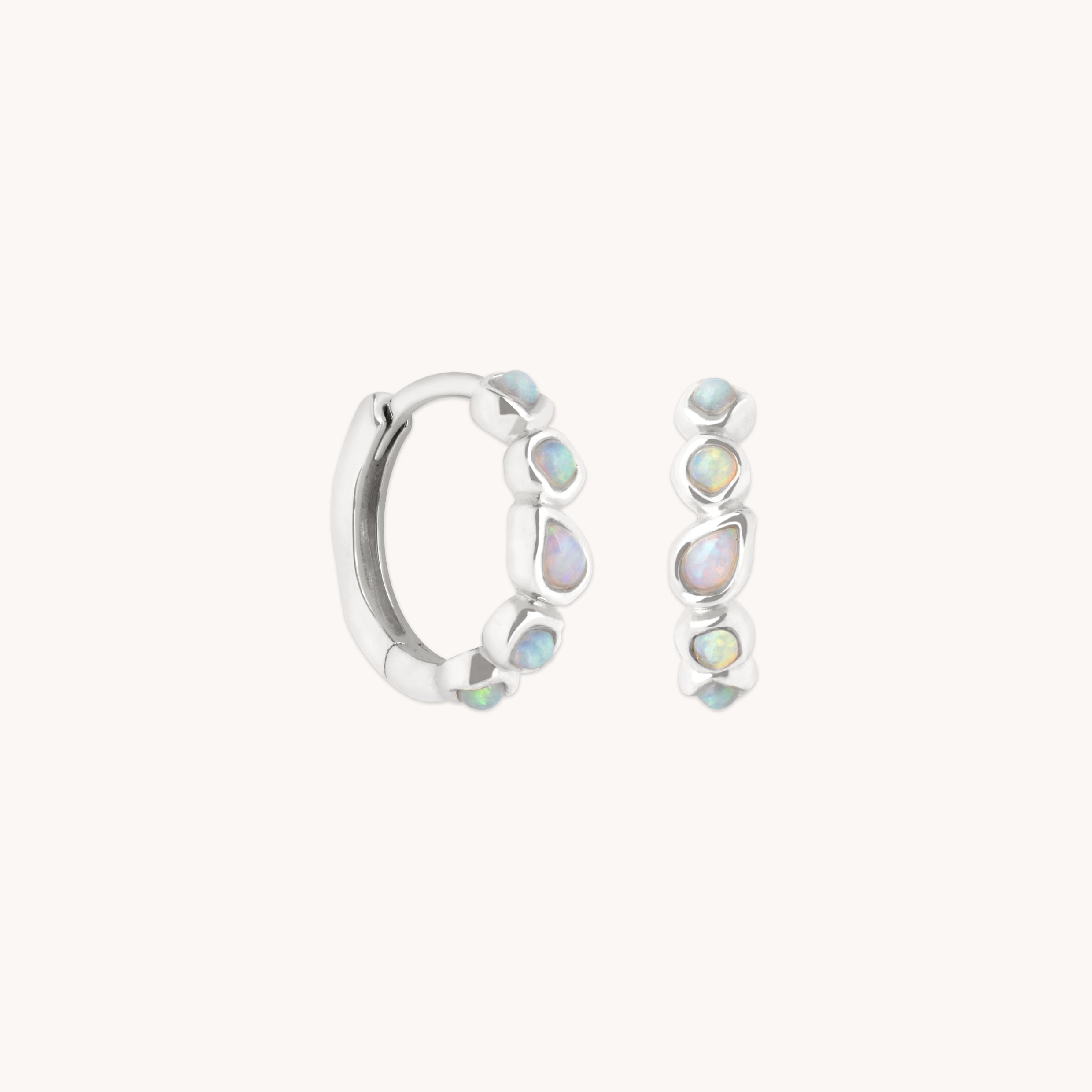Opal Pear Bezel Huggies in Solid White Gold-Astrid & Miyu