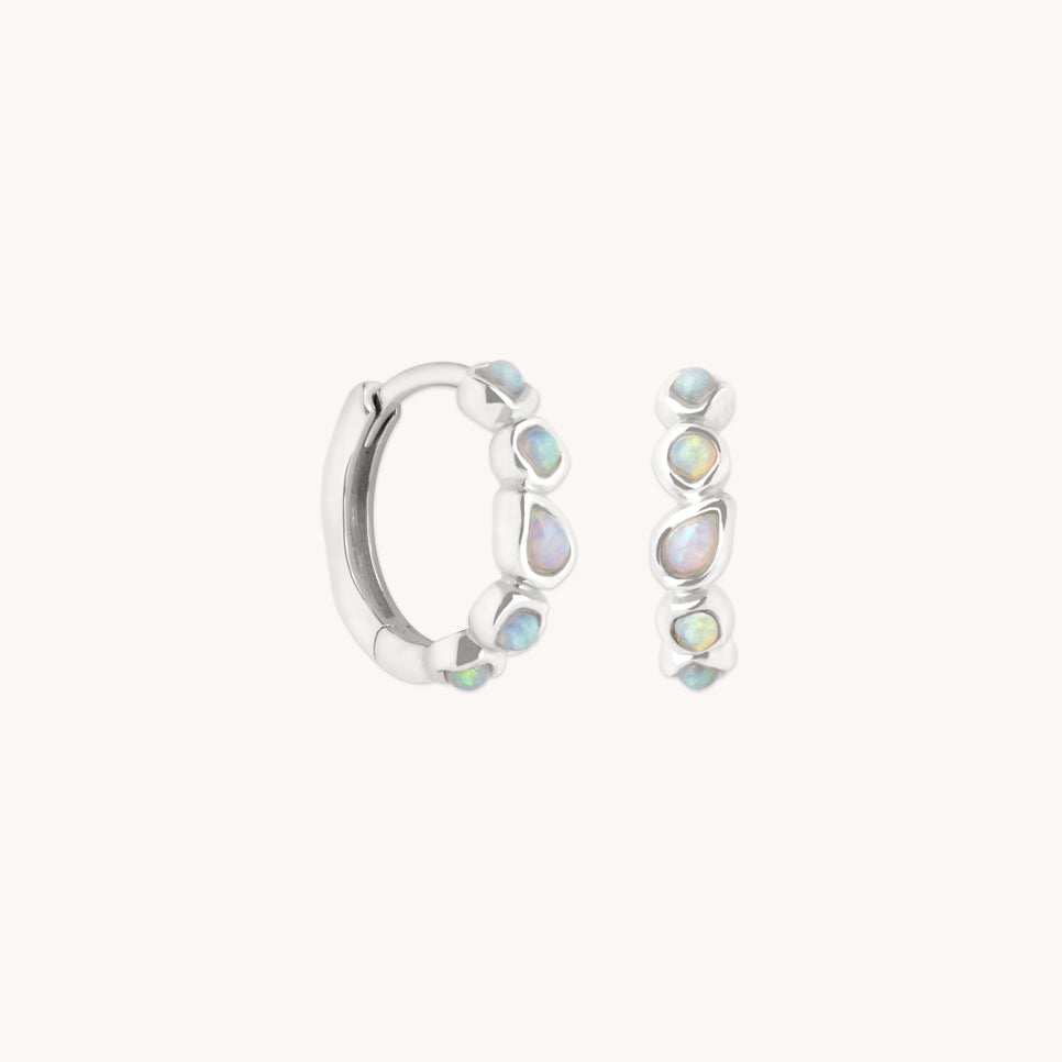 Opal Pear Bezel Huggies in Solid White Gold-Astrid & Miyu