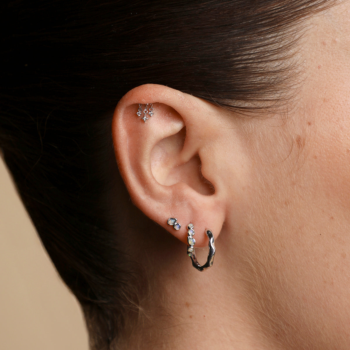 Opal Pear Bezel Huggies in Solid White Gold-Astrid & Miyu