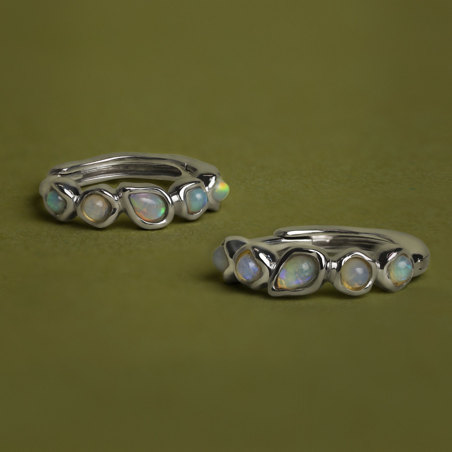 Opal Pear Bezel Huggies in Solid White Gold-Astrid & Miyu