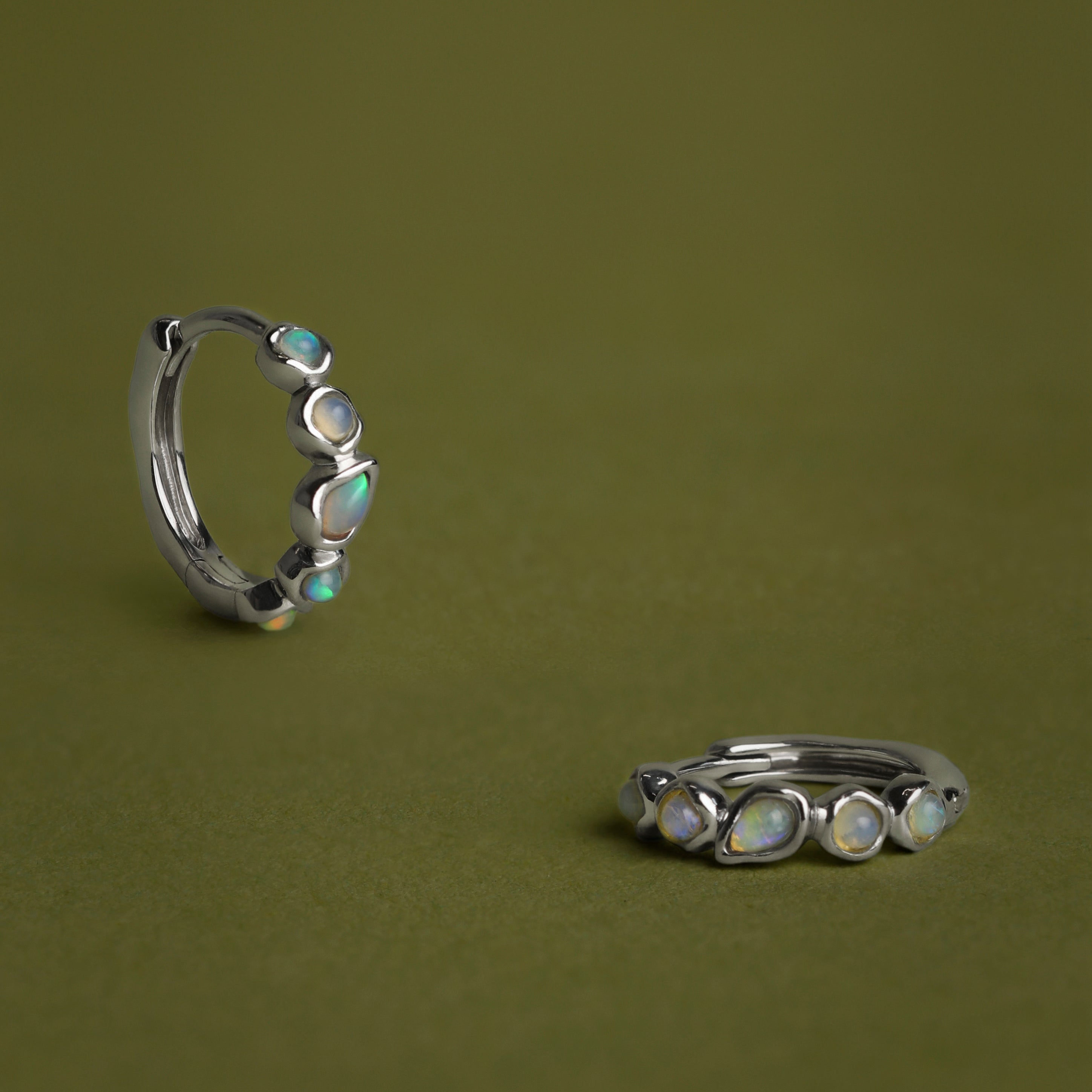Opal Pear Bezel Huggies in Solid White Gold-Astrid & Miyu