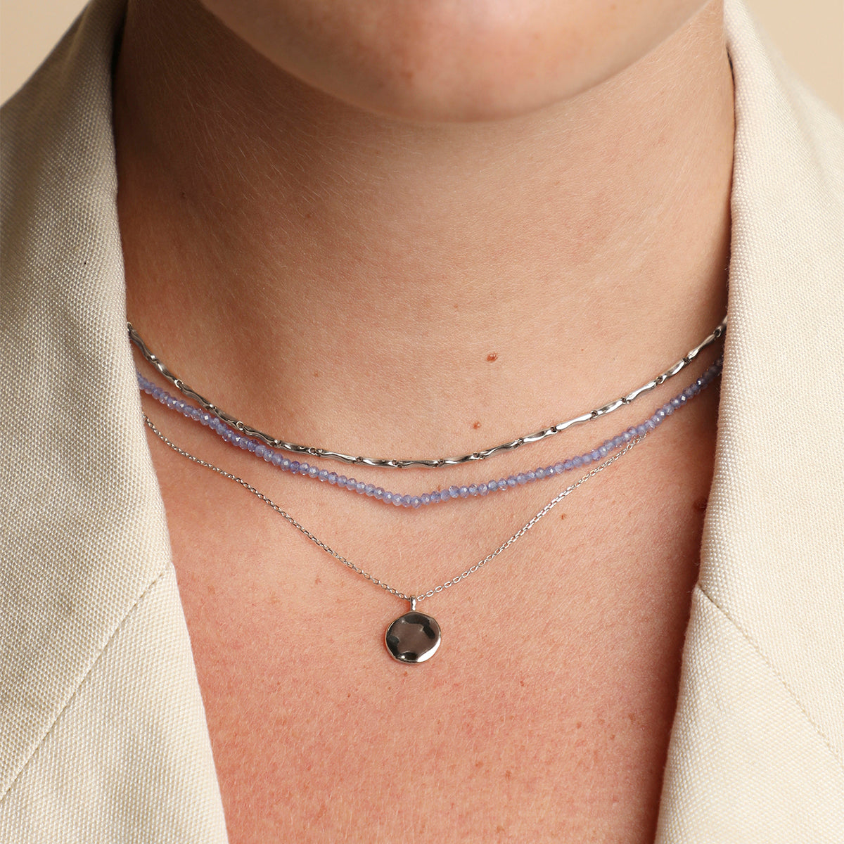 Molten Coin Pendant in Solid White Gold-Astrid & Miyu