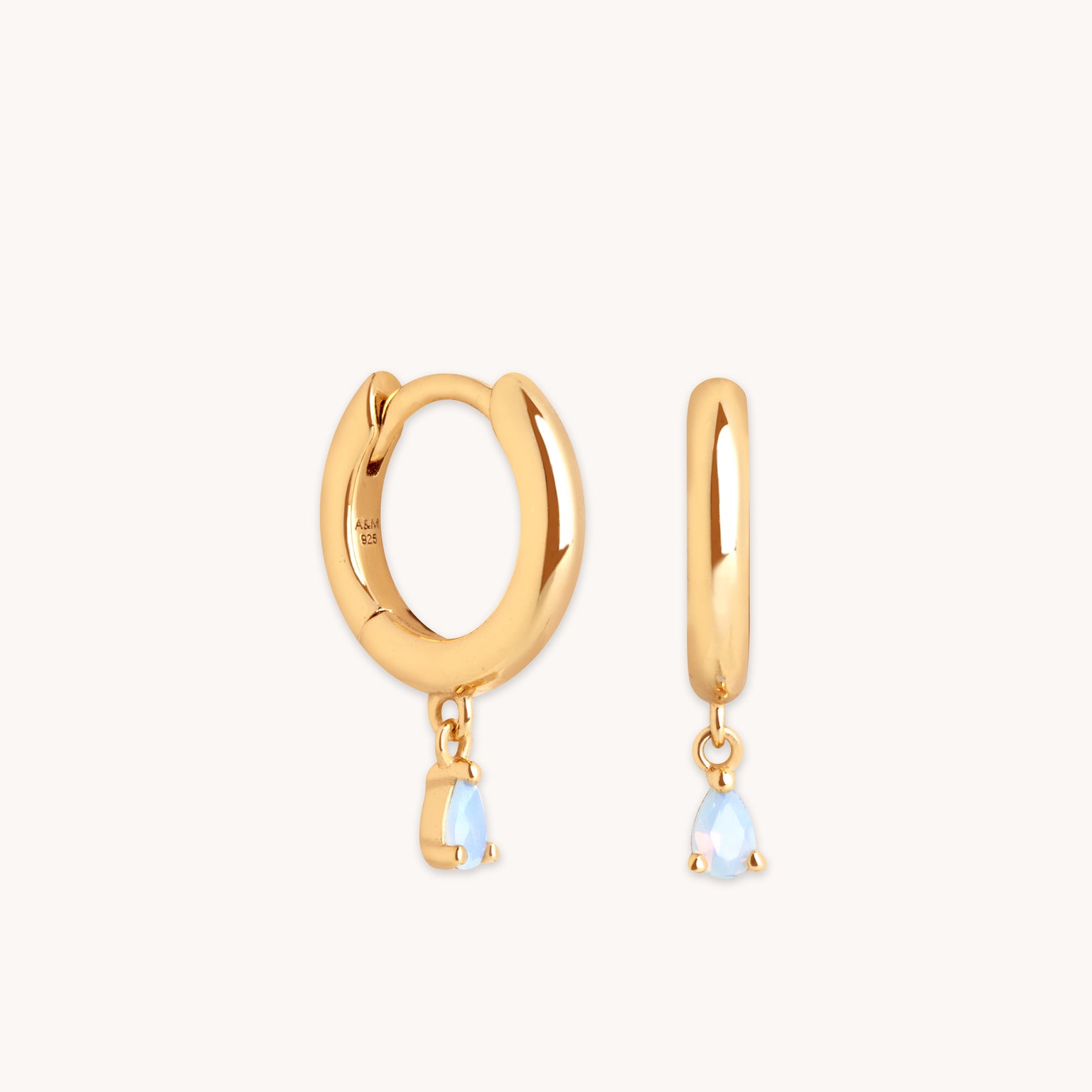 Moonstone Pear Charm Huggies in Gold-Astrid & Miyu