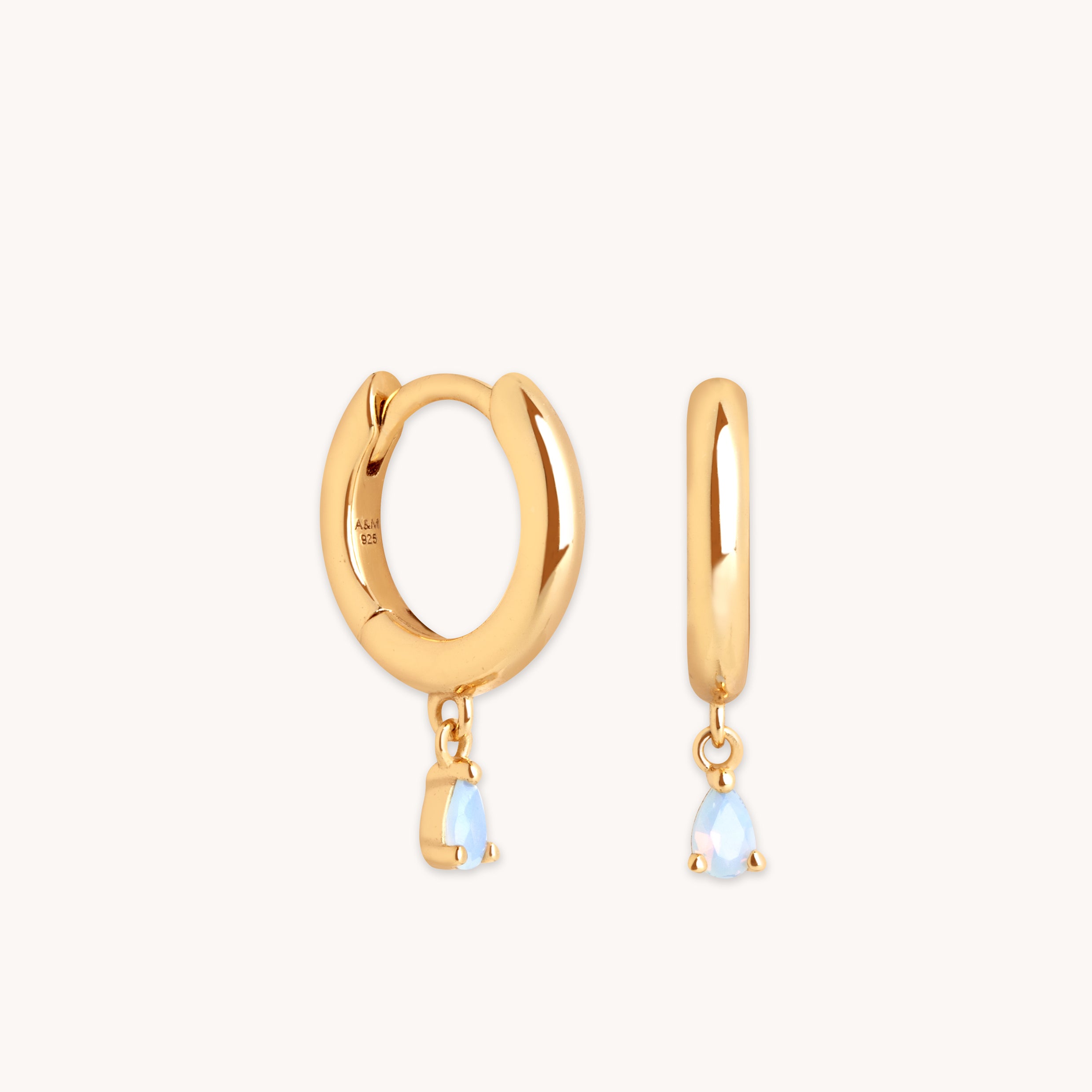 Moonstone Pear Charm Huggies in Gold-Astrid & Miyu