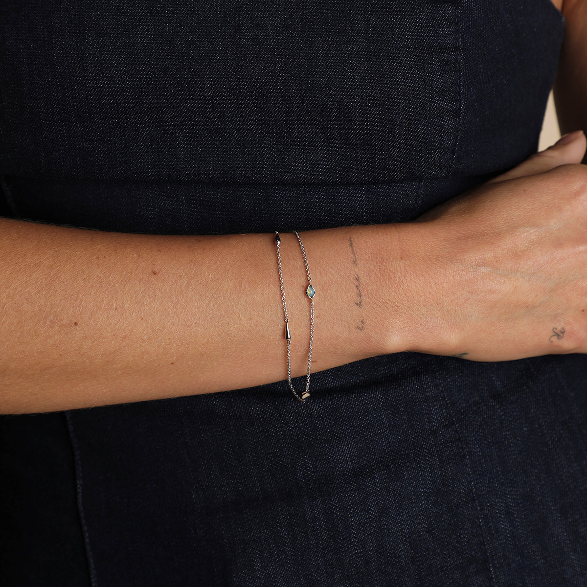 Opal Charm Double Bracelet in Silver-Astrid & Miyu