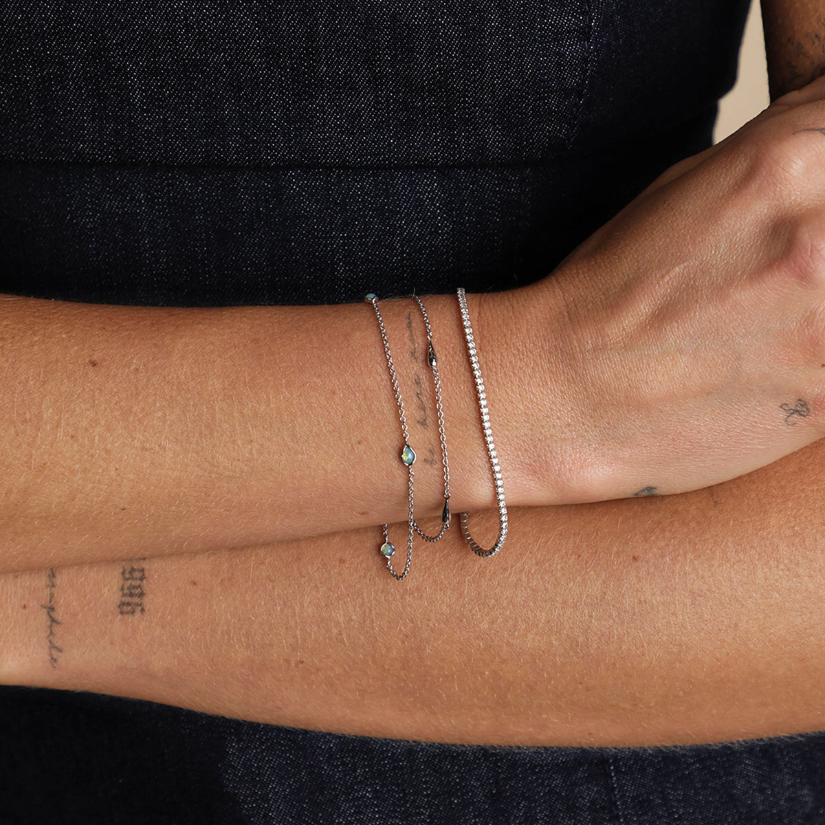 Opal Charm Double Bracelet in Silver-Astrid & Miyu