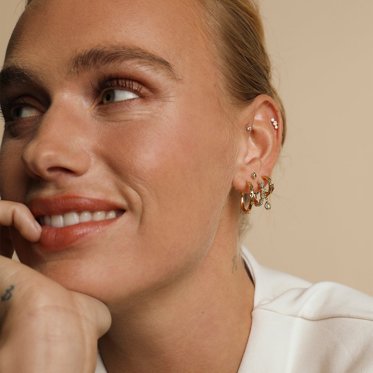 Opal Pear Bezel Hoops in Gold-Astrid & Miyu