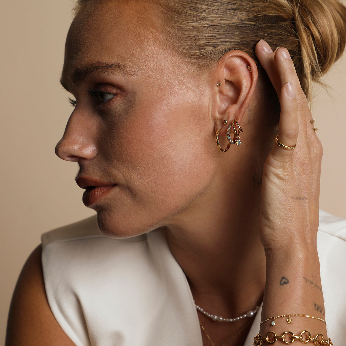 Opal Pear Bezel Hoops in Gold-Astrid & Miyu