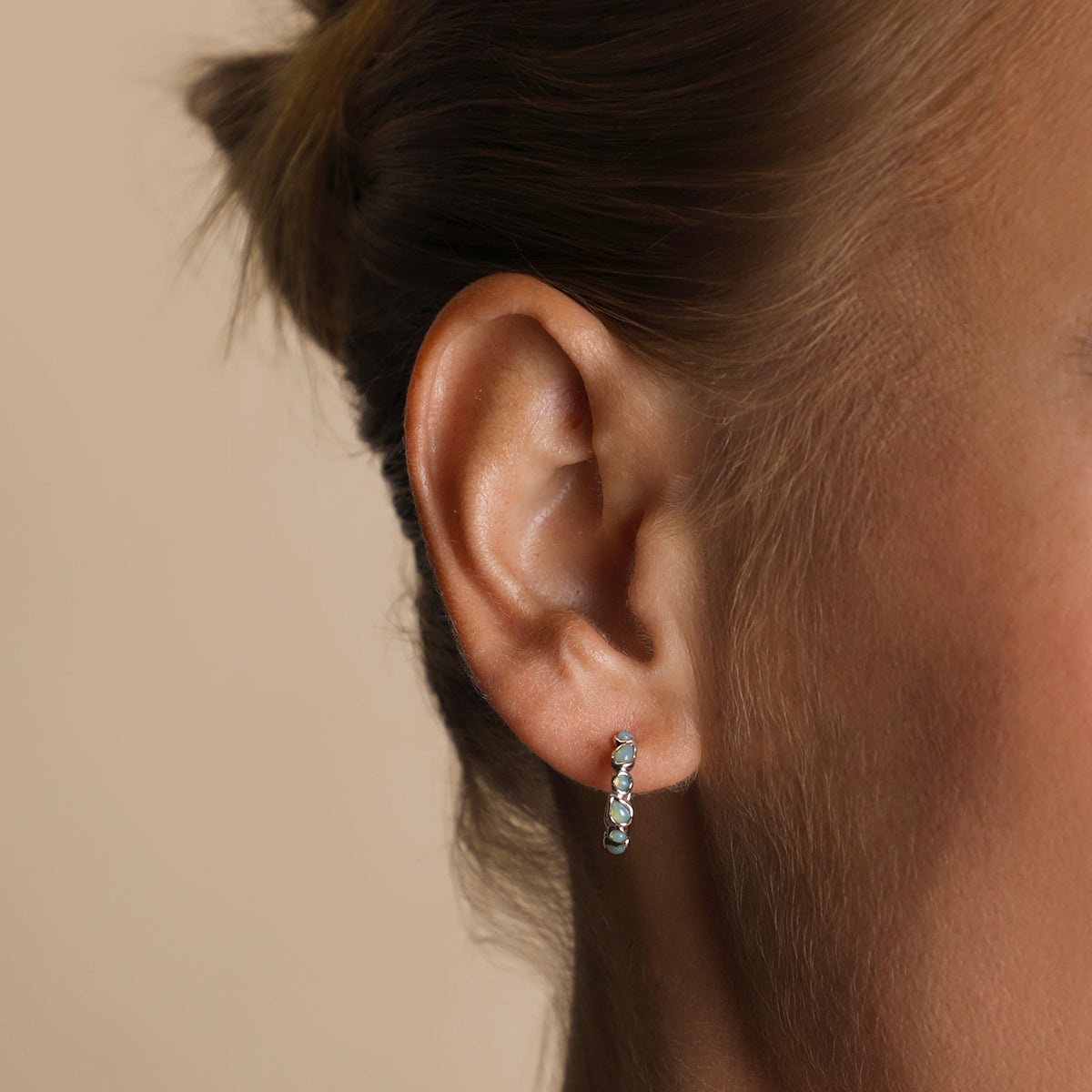 Opal Pear Bezel Hoops in Silver-Astrid & Miyu