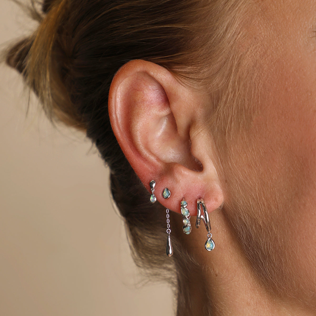 Opal Pear Bezel Hoops in Silver-Astrid & Miyu