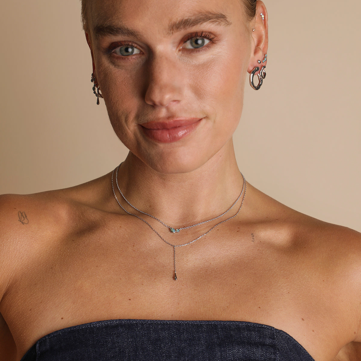 Opal Bezel Pendant Necklace in Silver-Astrid & Miyu