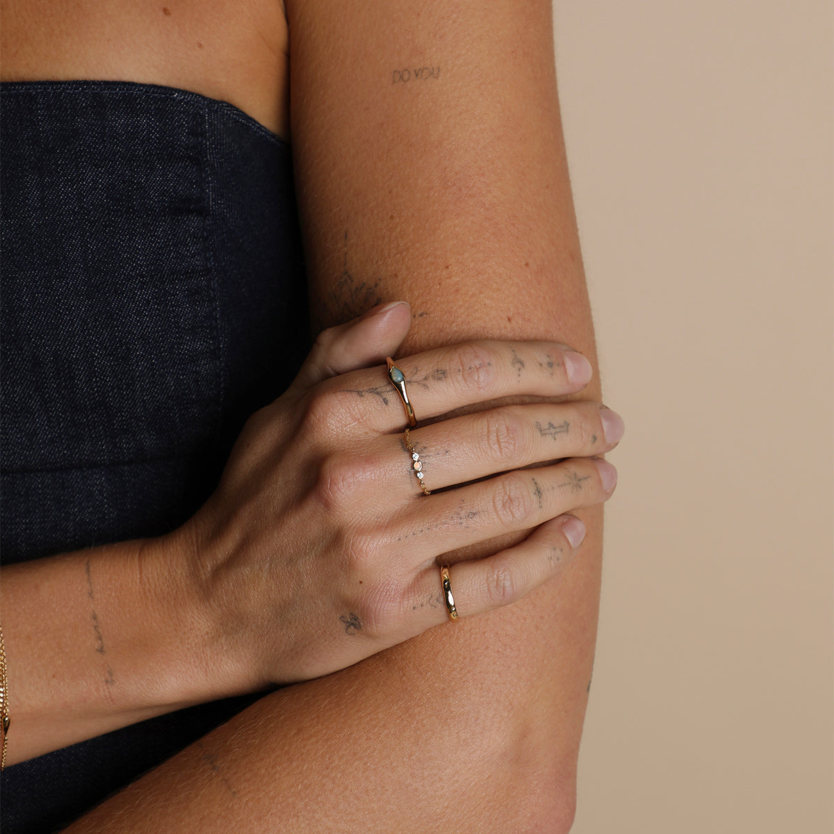 Opal Pear Band Ring in Gold-Astrid & Miyu