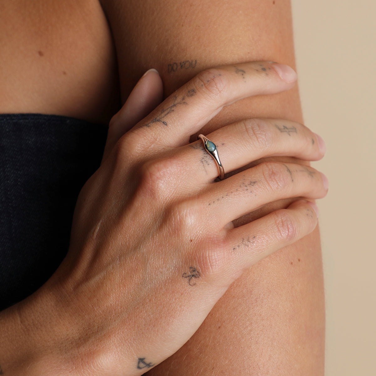 Opal Pear Band Ring in Silver-Astrid & Miyu