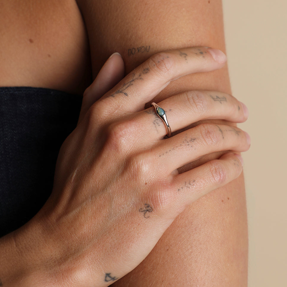 Opal Pear Band Ring in Silver-Astrid & Miyu