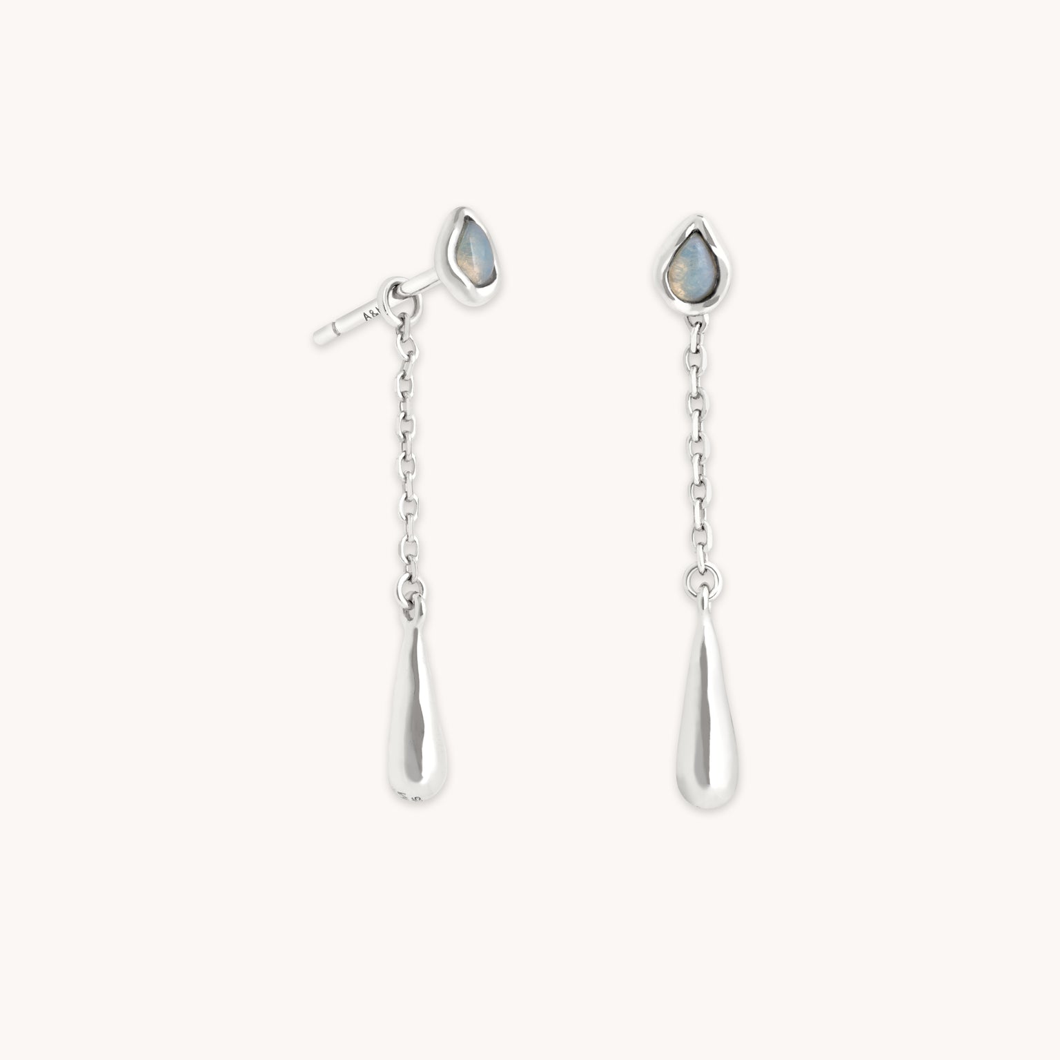 Opal Pear Chain Drop Studs in Silver-Astrid & Miyu