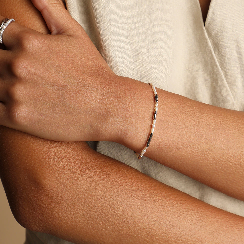 Molten Pearl Bracelet in Silver-Astrid & Miyu
