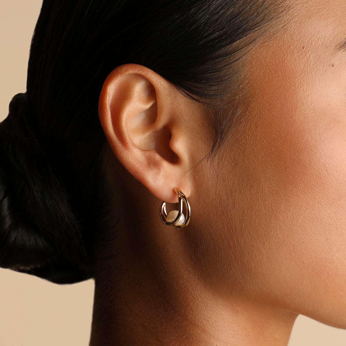 Molten Illusion Pearl Hoops in Gold-Astrid & Miyu
